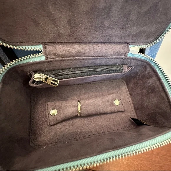 Coach Vanity Case Handled Zip Jewelry Travel Box Blue Metallic - Picture 11 of 14
